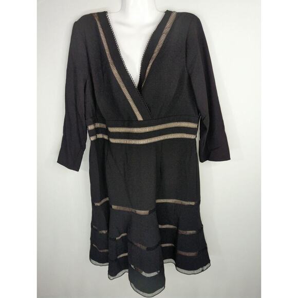 Shani Lattice Trimmed Fit & Flare Dress Black Beige Womens Size 16 NWT Whimsical - Picture 1 of 10